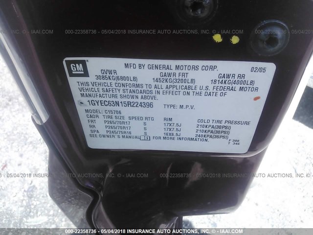 1GYEC63N15R224396 - 2005 CADILLAC ESCALADE LUXURY წითელი ფოტო 9