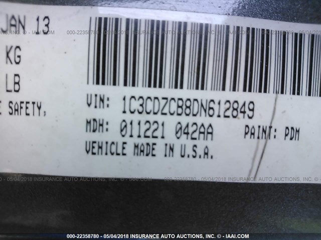 1C3CDZCB8DN612849 - 2013 DODGE AVENGER SXT GRAY photo 9