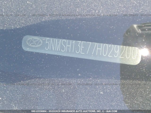 5NMSH13E77H029200 - 2007 HYUNDAI SANTA FE SE/LIMITED SILVER photo 9