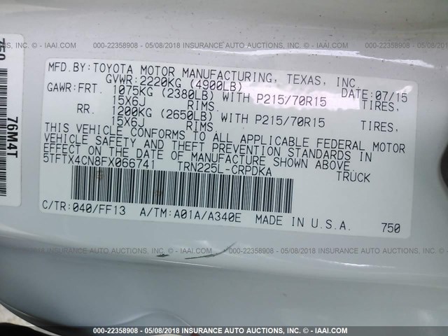 5TFTX4CN8FX066741 - 2015 TOYOTA TACOMA ACCESS CAB Weiß Foto 9