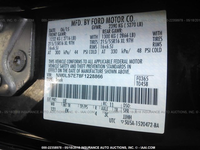 NM0LS7E78F1228866 - 2015 FORD TRANSIT CONNECT  BLACK photo 10