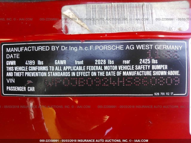 WP0JB0924HS860809 - 1987 PORSCHE 928 S RED photo 9