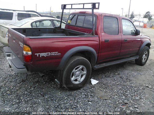 5TEHN72N53Z206201 - 2003 TOYOTA TACOMA DOUBLE CAB RED photo 4