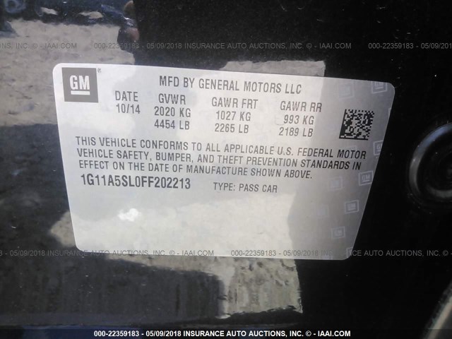 1G11A5SL0FF202213 - 2015 CHEVROLET MALIBU LS BLACK photo 9