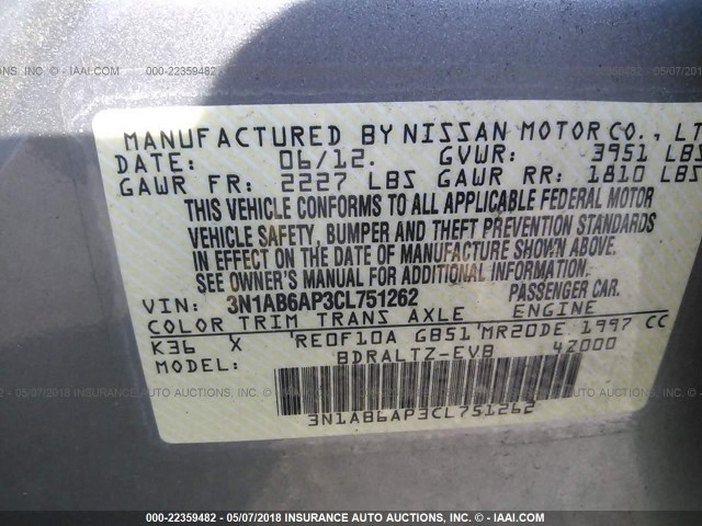 3N1AB6AP3CL751262 - 2012 NISSAN SENTRA 2.0/2.0S/SR/2.0SL SILVER photo 9