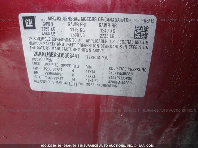 2GKALMEK3D6363441 - 2013 GMC TERRAIN SLE RED photo 9