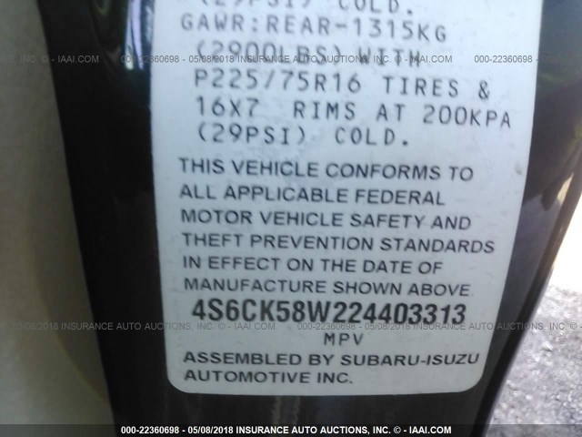 4S6CK58W224403313 - 2002 HONDA PASSPORT EX/LX 绿色 照片 9