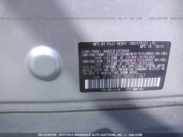 JF2SH6BC2AH917747 - 2010 SUBARU FORESTER XS Plata foto 9