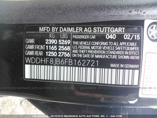 WDDHF8JB6FB162721 - 2015 MERCEDES-BENZ E 350 4MATIC BLACK photo 9