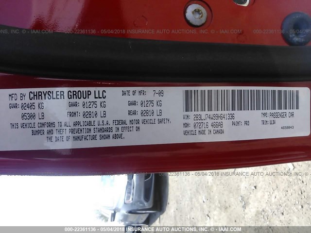 2B3LJ74W99H641336 - 2009 DODGE CHALLENGER SRT-8 红色 照片 9