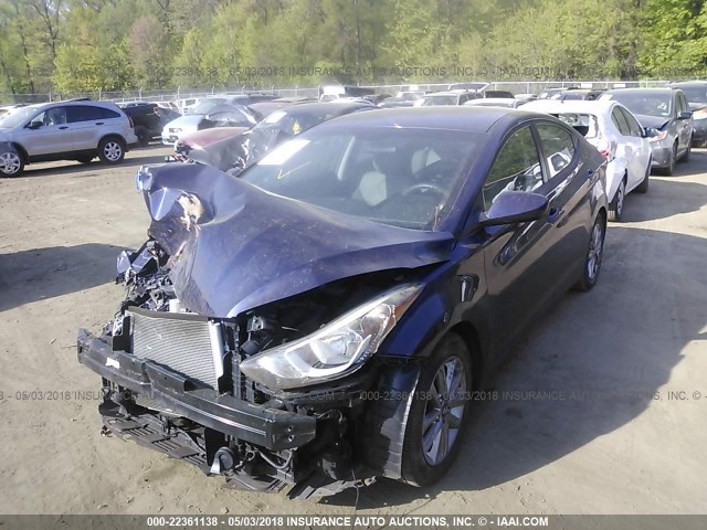 5NPDH4AE2EH458760 - 2014 HYUNDAI ELANTRA SE/SPORT/LIMITED BLUE photo 2