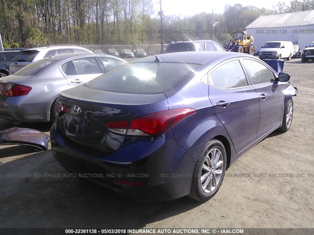 5NPDH4AE2EH458760 - 2014 HYUNDAI ELANTRA SE/SPORT/LIMITED BLUE photo 4