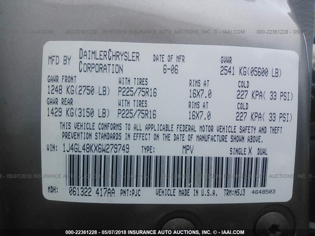 1J4GL48KX6W279749 - 2006 JEEP LIBERTY SPORT 金色 照片 9