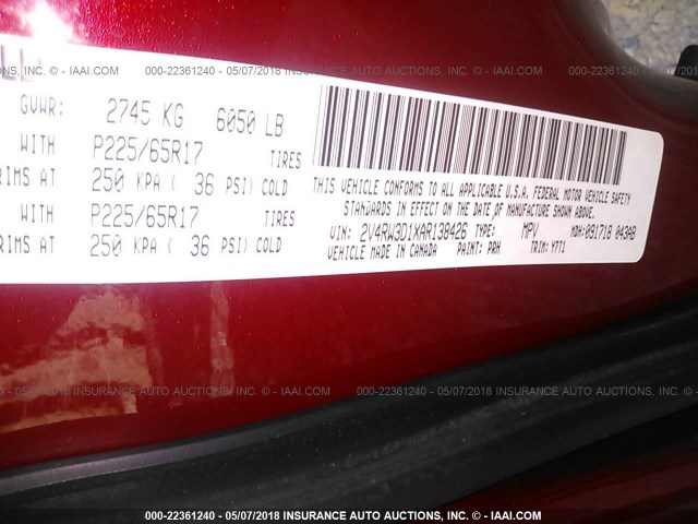 2V4RW3D1XAR138426 - 2010 VOLKSWAGEN ROUTAN SE RED photo 9