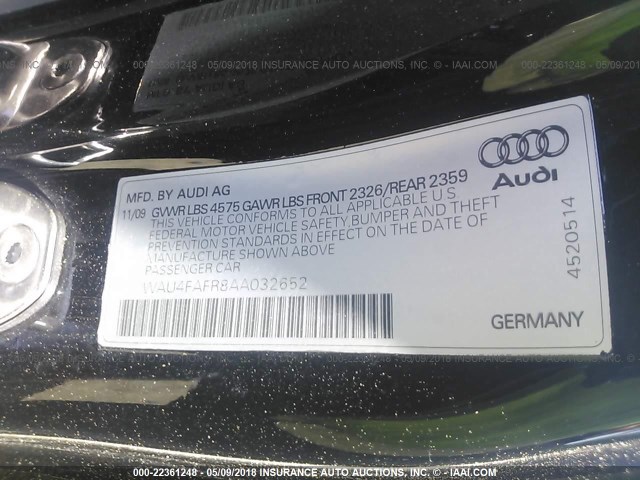 WAU4FAFR8AA032652 - 2010 AUDI A5 PRESTIGE BLACK photo 9