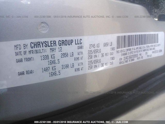 2C4RC1BG6CR359555 - 2012 CHRYSLER TOWN & COUNTRY TOURING SILVER photo 9