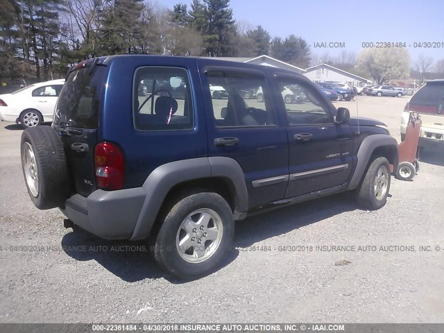 1J4GL48K82W353096 - 2002 JEEP LIBERTY SPORT BLUE photo 4