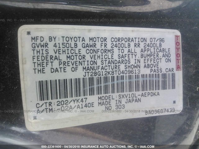 JT2BG12K8T0409613 - 1996 TOYOTA CAMRY DX/LE/XLE მწვანე ფოტო 9