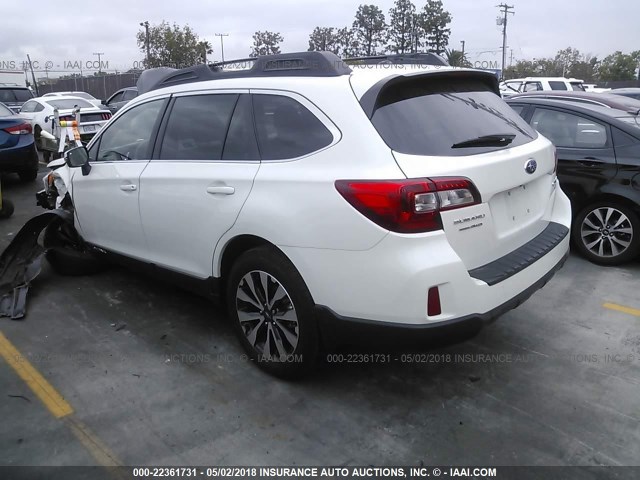 4S4BSALCXF3206654 - 2015 SUBARU OUTBACK 2.5I LIMITED WHITE photo 3