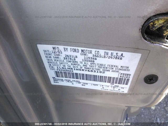 1LNLM81W5RY683102 - 1994 LINCOLN TOWN CAR EXECUTIVE Champagne photo 9