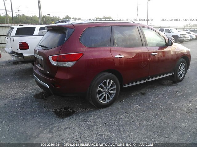 5N1AR2MN6DC676996 - 2013 NISSAN PATHFINDER S/SV/SL/PLATINUM BURGUNDY photo 4