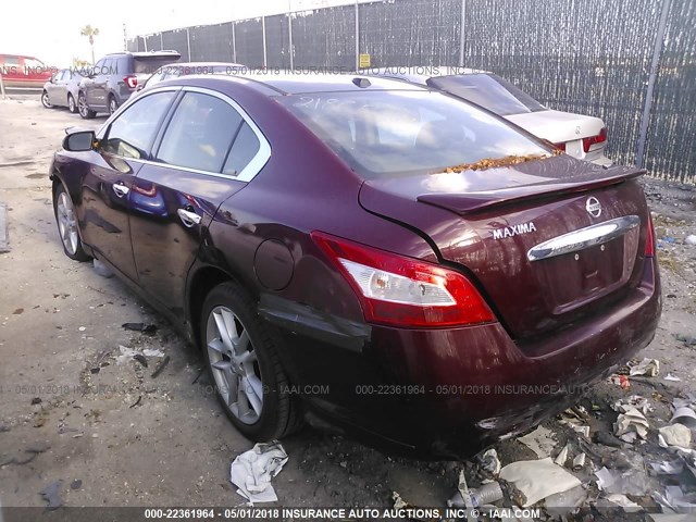 1N4AA5APXAC875036 - 2010 NISSAN MAXIMA S/SV MAROON photo 3