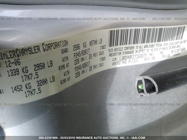 1J8GS48K27C569679 - 2007 JEEP GRAND CHEROKEE LAREDO/COLUMBIA/FREEDOM 银色 照片 9