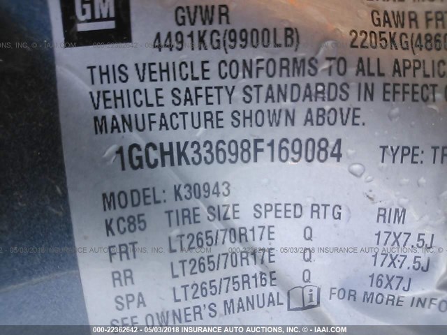 1GCHK33698F169084 - 2008 CHEVROLET SILVERADO K3500 GREEN photo 9