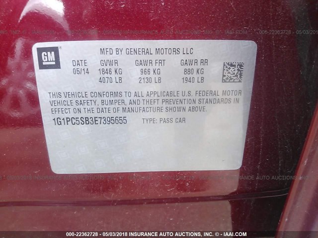 1G1PC5SB3E7395655 - 2014 CHEVROLET CRUZE LT RED photo 9