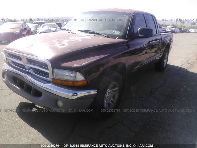 1B7GL2AN31S190104 - 2001 DODGE DAKOTA QUAD MAROON photo 2