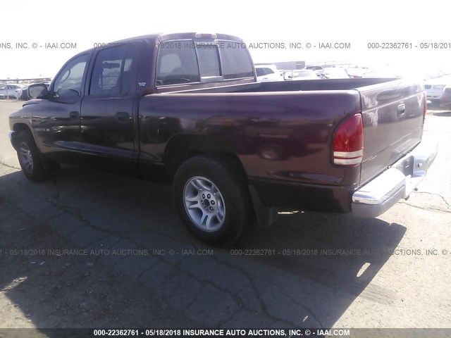 1B7GL2AN31S190104 - 2001 DODGE DAKOTA QUAD MAROON photo 3