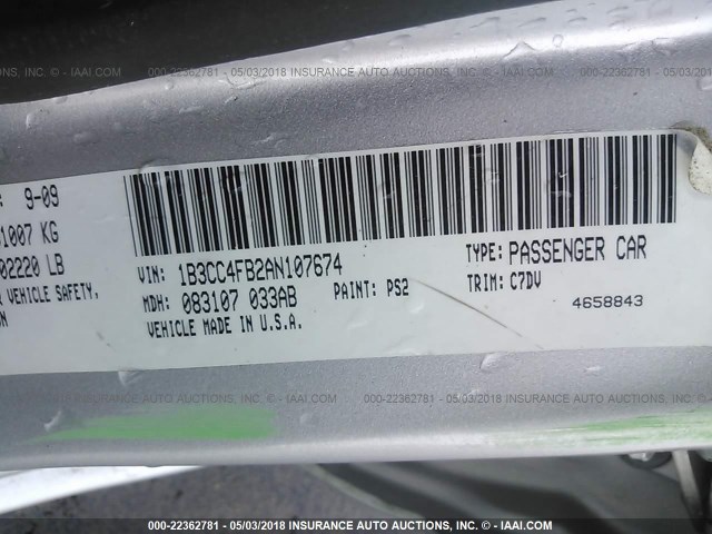 1B3CC4FB2AN107674 - 2010 DODGE AVENGER SXT SILVER photo 9