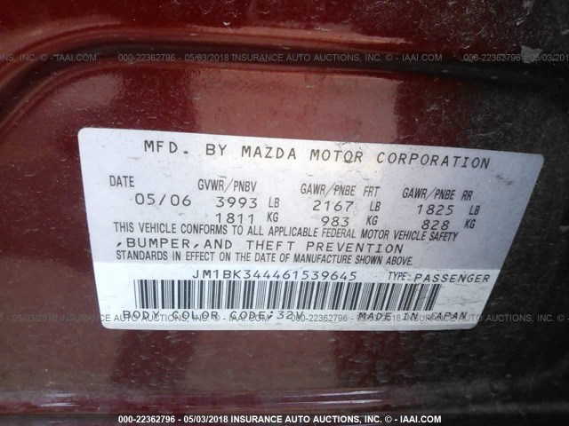 JM1BK344461539645 - 2006 MAZDA 3 HATCHBACK RED photo 9