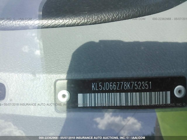 KL5JD66Z78K752351 - 2008 SUZUKI RENO CONVENIENCE WHITE photo 9