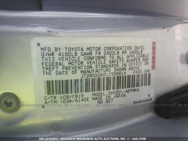 JT2BG22K010595814 - 2001 TOYOTA CAMRY CE/LE/XLE 银色 照片 9
