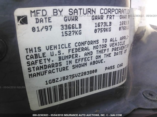 1G8ZJ8275VZ283800 - 1997 SATURN SW2 RED photo 9