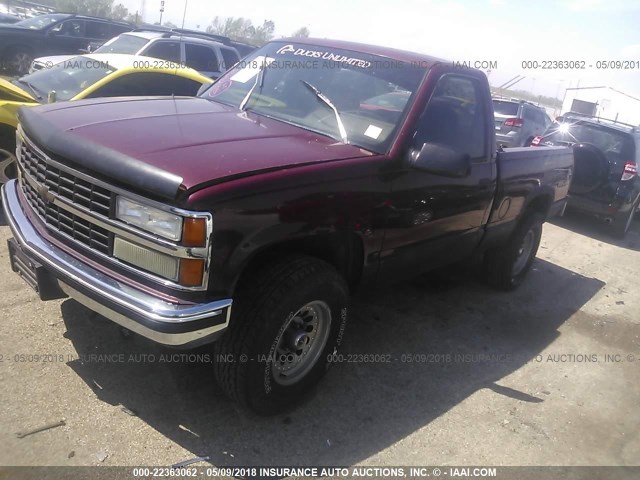 1GCEK14K2PZ122933 - 1993 CHEVROLET GMT-400 K1500 BURGUNDY photo 2