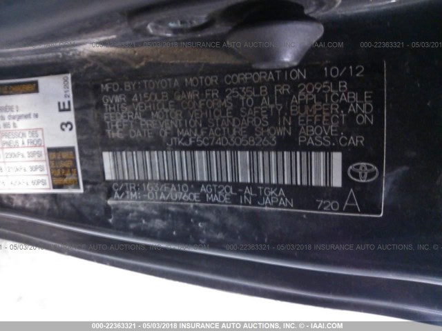 JTKJF5C74D3058263 - 2013 TOYOTA SCION TC 灰色 照片 9