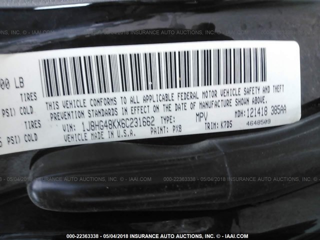 1J8HG48KX6C231662 - 2006 JEEP COMMANDER BLACK photo 9