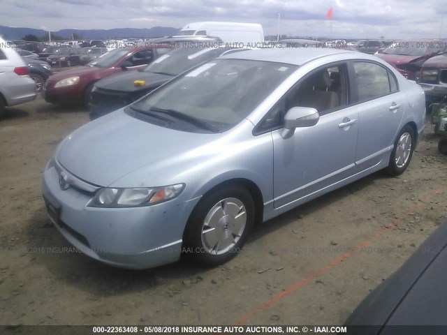 JHMFA36226S004712 - 2006 HONDA CIVIC HYBRID BLUE photo 2