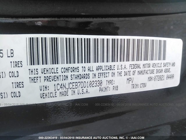 1C4NJCEB7DD102330 - 2013 JEEP COMPASS LATITUDE 黑色 照片 9