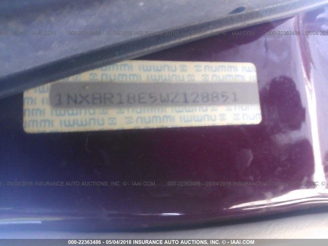 1NXBR18E5WZ128851 - 1998 TOYOTA COROLLA VE/CE/LE MAROON photo 9