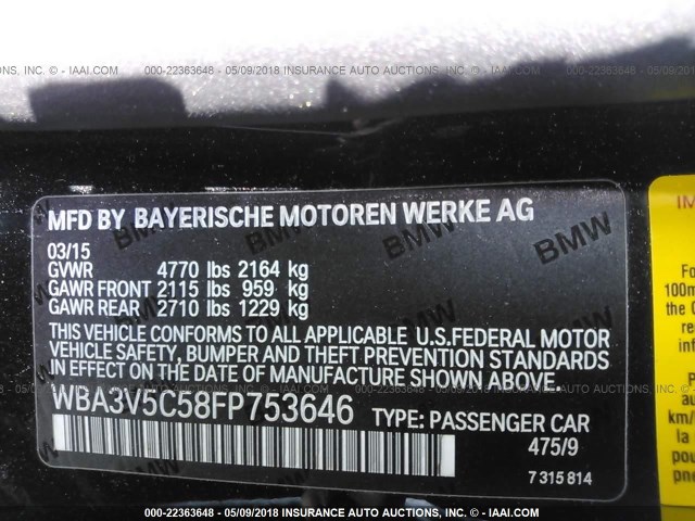 WBA3V5C58FP753646 - 2015 BMW 428 I BLACK photo 9