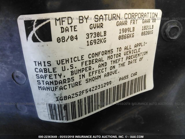 1G8AZ52F54Z231299 - 2004 SATURN ION LEVEL 2 Gümüş foto 9
