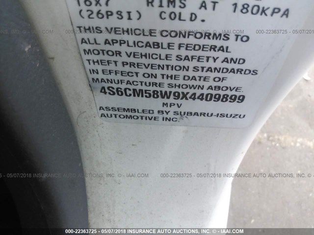 4S6CM58W9X4409899 - 1999 HONDA PASSPORT EX/LX 白色 照片 9