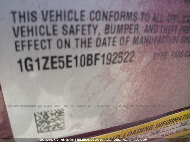 1G1ZE5E10BF192522 - 2011 CHEVROLET MALIBU LTZ 栗色 照片 9