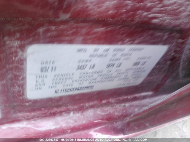 KL1TD6DE8BB229695 - 2011 CHEVROLET AVEO LS/LT 红色 照片 9