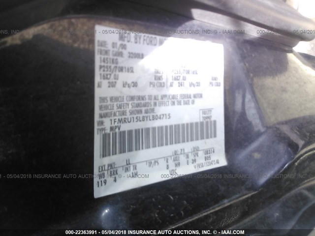 1FMRU15L8YLB04715 - 2000 FORD EXPEDITION XLT ლურჯი ფოტო 9