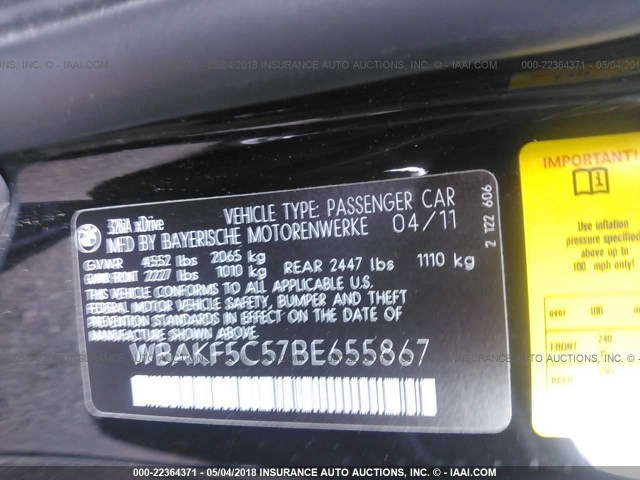 WBAKF5C57BE655867 - 2011 BMW 328 XI SULEV BLACK photo 9