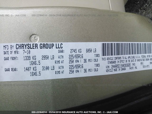 2A4RR5D15AR393685 - 2010 CHRYSLER TOWN & COUNTRY TOURING GOLD photo 9